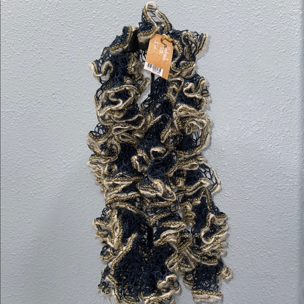 Navy, White and Gold “Starry Night” Ruffled Scarf